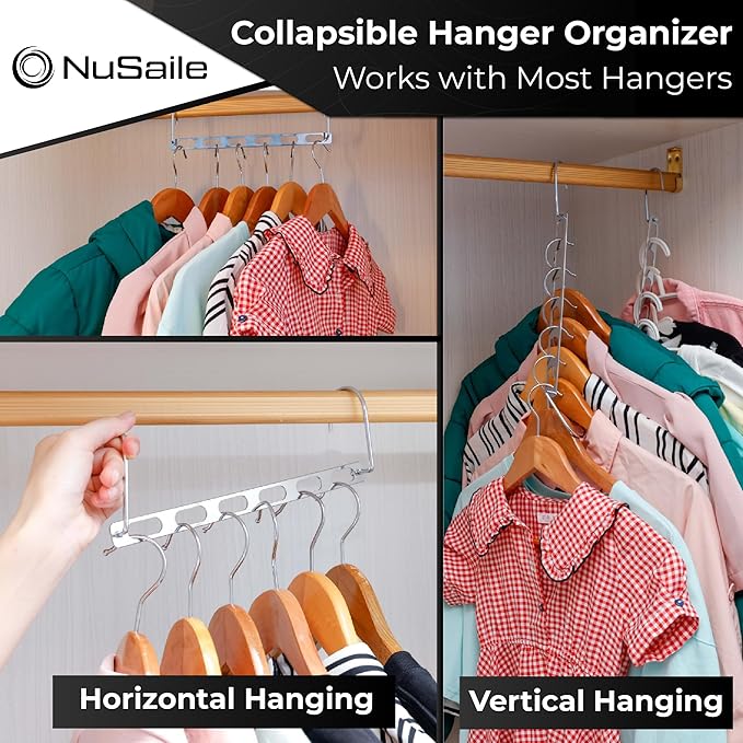 Collapsible Clothes Hanger Organizer - Space Saving 6 Hole Hangers for Clothes - Premium Metal Vertical Hangers - Magic Closet Organizer - 6 pc