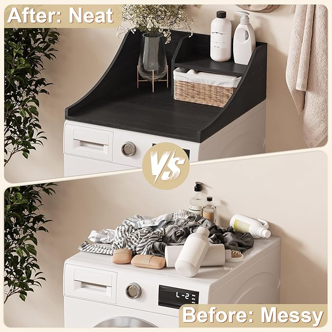 Laundry Countertop Single, 2-Tier Washer Dryer Countertop Laundry Topper with Edge and Non-Slip Pad for Washer Dryer Laundryroom Counter Storage Organization, Black 27‘’