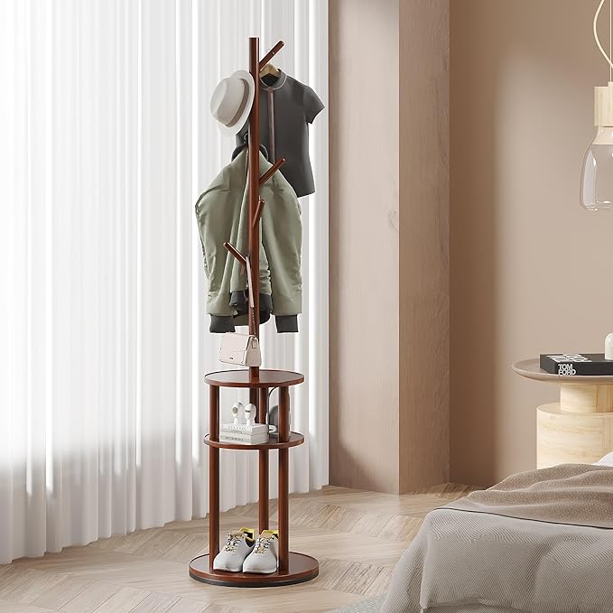 VECELO Coat Rack Freestanding, Entryway Hanger Stand, Umbrella Holder