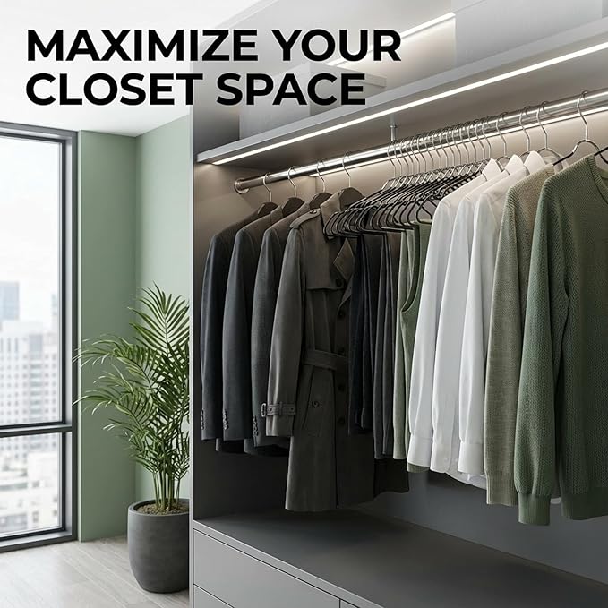 24-Pack Metal Hangers with Shoulder Notch - Heavy Duty Wire Clothes Hangers, Ultra-Thin Stainless Steel, Non-Slip, Space-Saving Coat Hangers for Home, and Hotels - Rust-Resistant and Durable