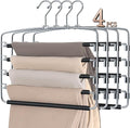 SINDAX Pants Hangers Space Saving - 4Pack, 5 Layers Space Saving Hangers, Sturdy Stainless Steel Pant Rack with Anti-Slip Swing Arm, Closet Organizers and Storage for Trousers Jeans