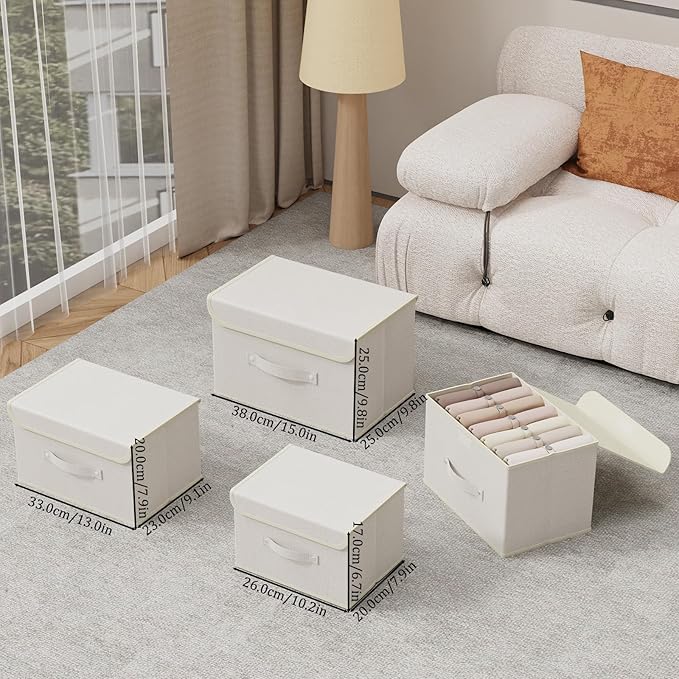 Fabric Storage Bins Cube Organizers with Flip-Top Lid and Handles,Storage Boxes for Organizing Home,Office,and Closet,Beige,5 Pack 15 x 9.8 x 9.8 in