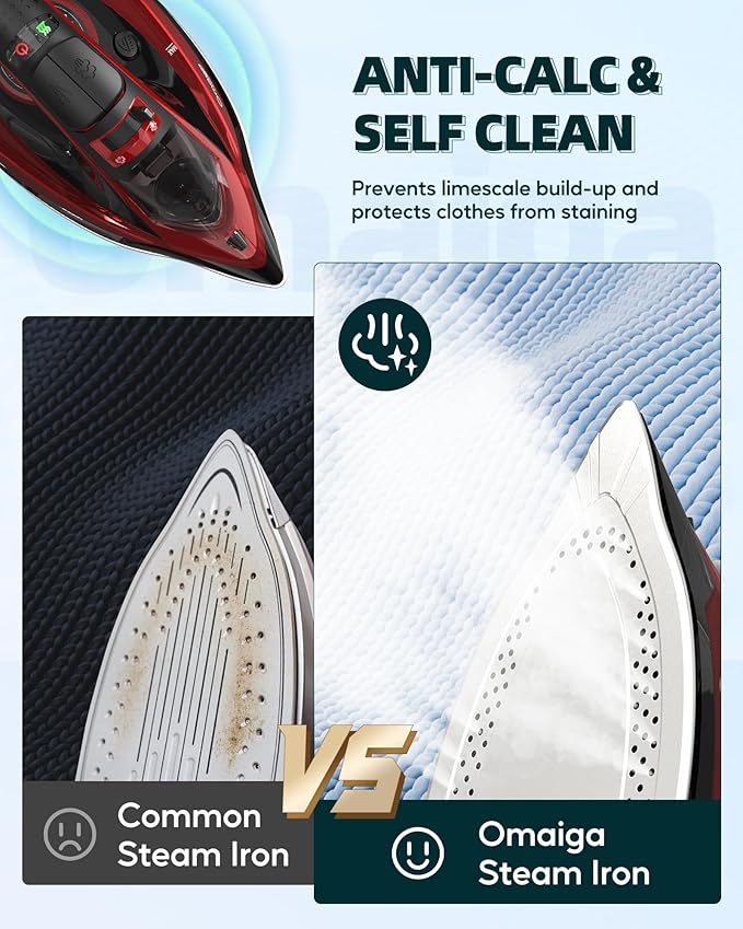 1500W Cordless Iron for Clothes, Wireless Steam Iron with Rapid Heating & Auto Shut Off, for Effective Wrinkle Removal