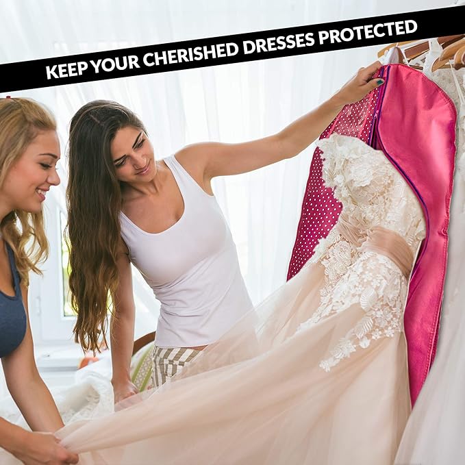 72" Tapered Long Dress Bags for Gowns - Wedding Dress Garment Bag for Dresses - Long Garment Bags for Hanging Clothes & Closet Storage, Dress Bag for Airplane