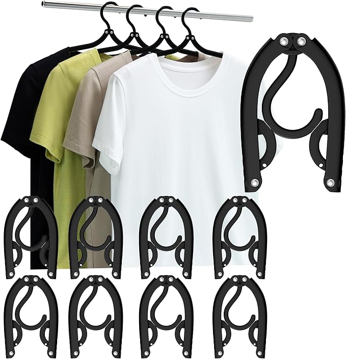 Foldable Travel Hangers Portable Plastic Folding Clothes Hangers Travel Accessories Drying Rack Folding Hangers for Traveling Camping RV Cruises Dormitory School Hotel (8, Black)