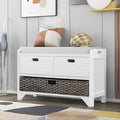 SOFTSEA Storage Bench with Drawers and Basket, Farmhouse Shoe Bench with Seating and Cushion for Hallway Entryway Living Room, Full Assembled (White Wash-2 Drawers)