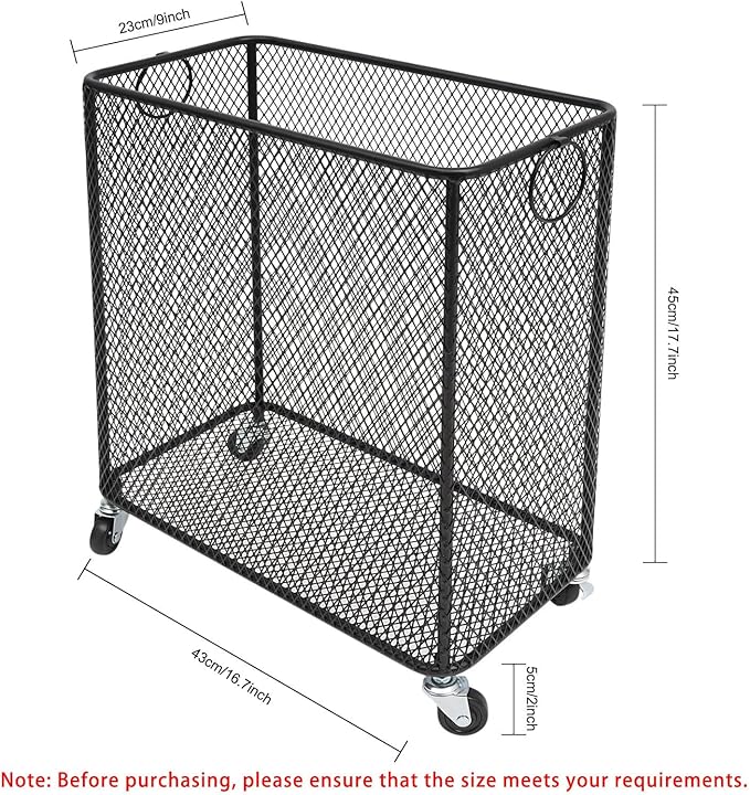Laundry Basket on Wheels, Large Rolling Laundry Hampers, Stackable Storage Cart with Handles Removable Wire Organizer Baskets Clothing Sorting Rack (Black, Rectangular)