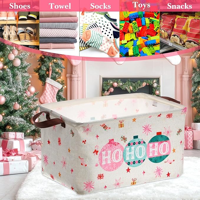Vesici 6 Pack Pink Nutcracker Christmas Basket for Gifts Empty Christmas Tree Storage Bins Foldable Xmas Gift Basket Rectangle Soldier Ballet Girl Clothes Storage Boxes Organizer with Handle for Home