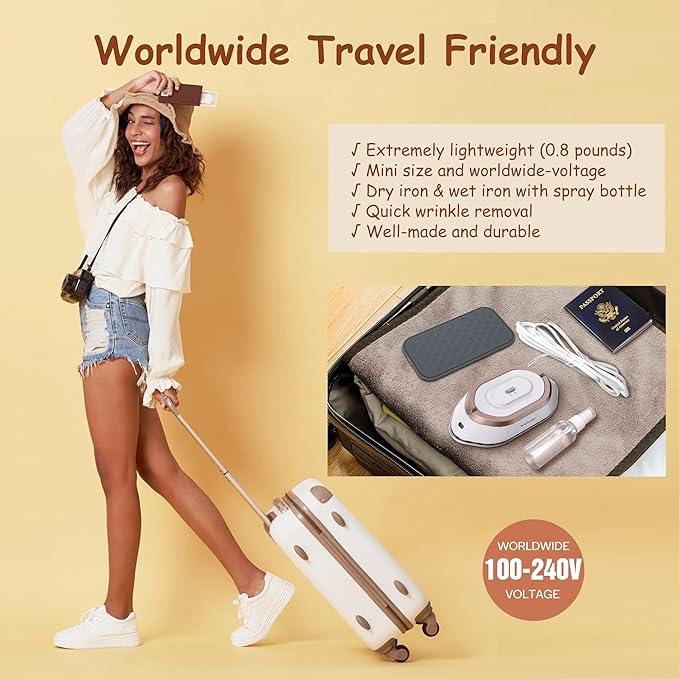 Newbealer Handheld Steamer bundle with Travel Iron for Clothes, Dual Voltage, Powerful Steamer and Dry Iron, Idea Gift