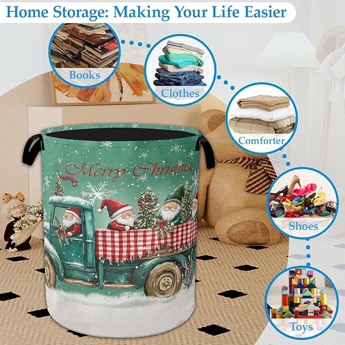 Merry Christmas Laundry Basket Collapsible Laundry Hamper, Oxford Cloth Storage Bin for Room/Bathroom/Bedroom/Dormitories 16" X 20.8"