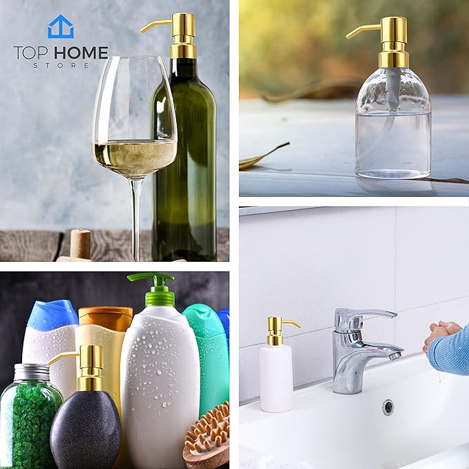 Stainless Steel Soap and Lotion Dispenser Pumps, Replacement for Your Bottles (Gold, 2 Pack)