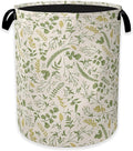 Green Herb Leaves Laundry Hamper,Rustic Wildflower Collapsible Laundry Baskets,Waterproof Oxford Cloth Laundry Room Organization for Bedroom,Bathroom,Nursery,16x20 Inch