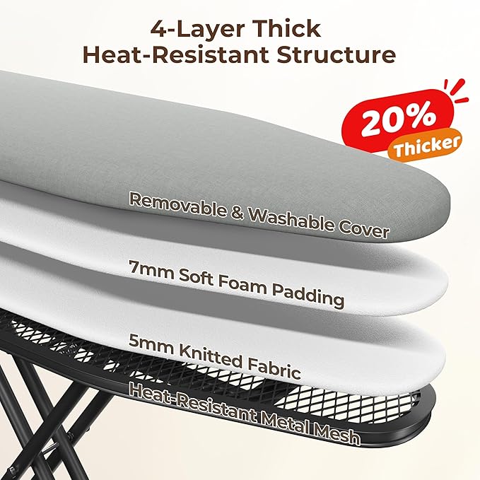 Yaheetech Ironing Board, Compact Iron Board with Cord Holder, Steam Iron Rest and Bottom Storage Tray, 9 Adjustable Heights & 3 Layer Cover, Folding Heavy Duty Ironing Board 52X14, Gray