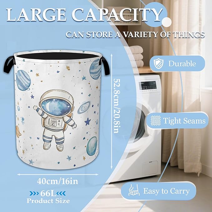 Star Astronaut Laundry Basket Collapsible Laundry Hamper Clothes Toy Storage Bin for Bathroom Bedroom Room Decor 16" X 20.8"