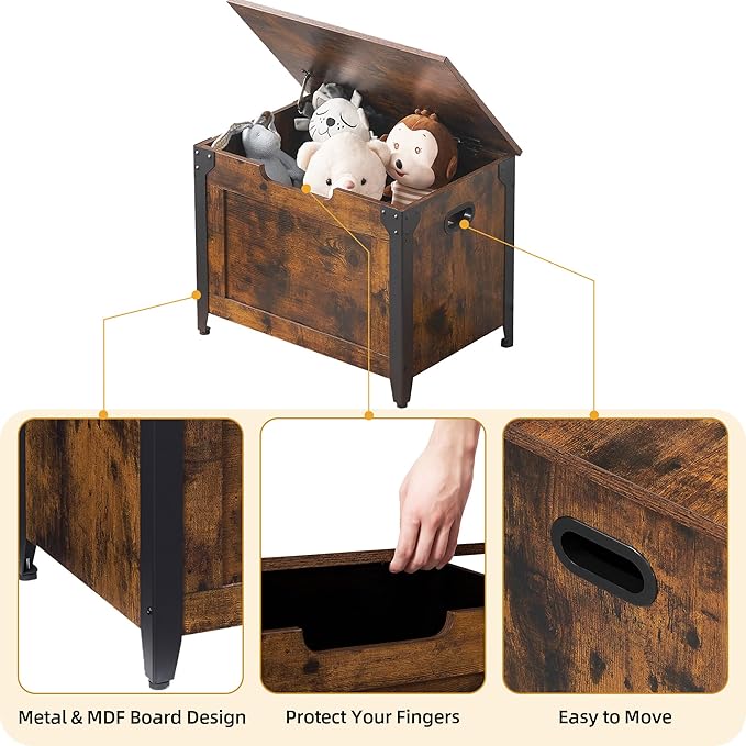 GAOMON Storage Chest, Wood Storage Bench with Seating and Safety Hinge, Entryway Bench with Storage, Farmhouse Storage Chest Trunk for Bedroom, Living Room, Retro Brown