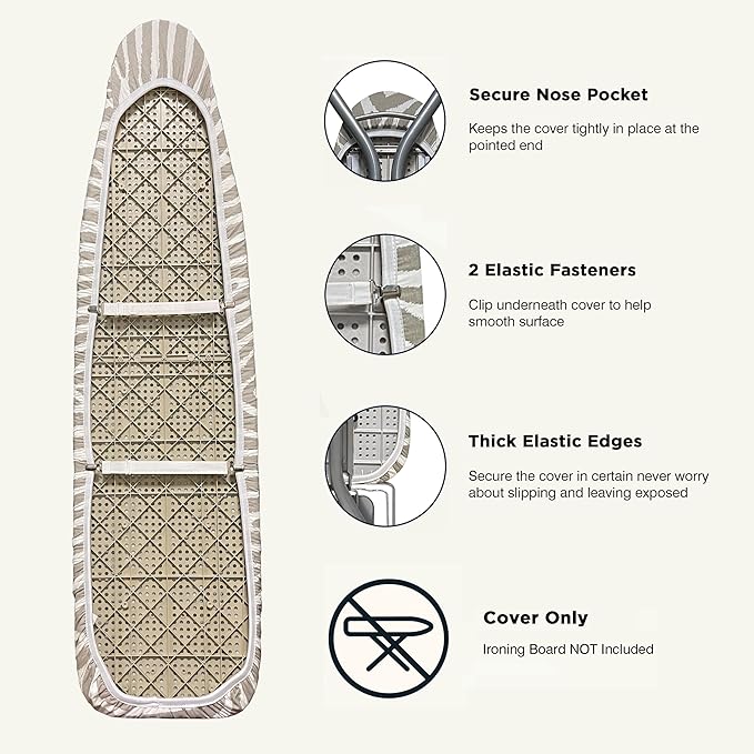 Ironing Board Cover and Pad 18"x54" Extra Thick Natural Cotton, Scorch and Stain Resistant Iron Board Cover, Extra Large Iron Board Cover with Fasteners Heavy Duty Heatproof Elastic Edge Zebra