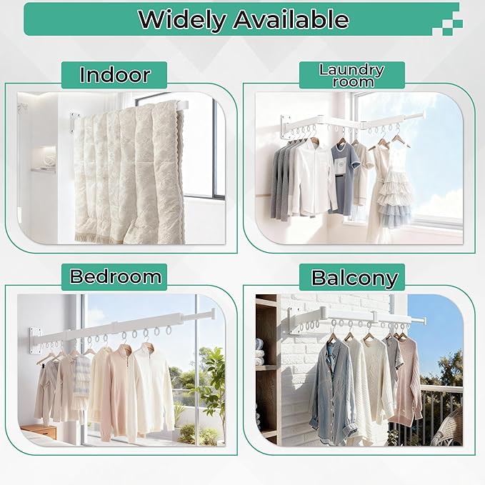 Wall Mounted Drying Rack,Foldable and Rotatable Clothes Drying Rack, Triple Folding Hanger Saves Space,Suitable for Cloakroom,Balcony, Bathroom,The Maximum Load Bearing 50kg (White)