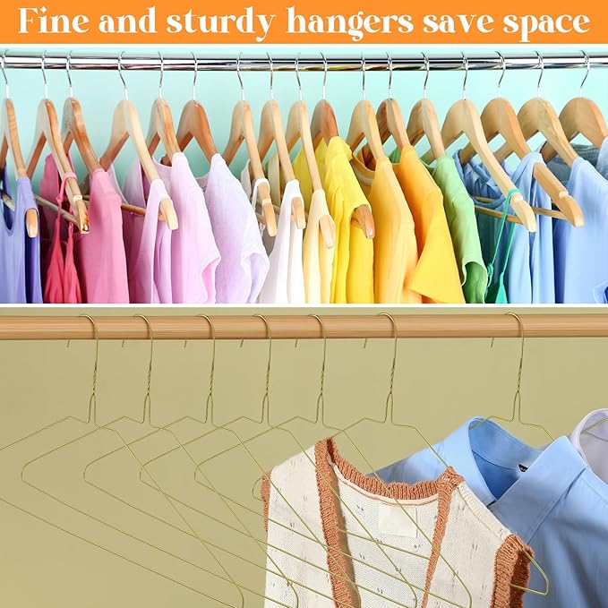 120 Pcs Wire Hangers Bulk 17.7" Dry Cleaner Hangers, Suit Holders for Home Caped Clothing (Gold)