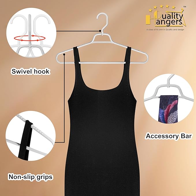 Quality Hangers Heavy Duty Gray Plastic Hangers 40-Pack with Swivel Hook | 7mm Thick Non Slip Coat Hangers with Accessory Bar | Ideal Clothes Hangers Plastic for Everyday Use | 17 Inches (40, Gray)