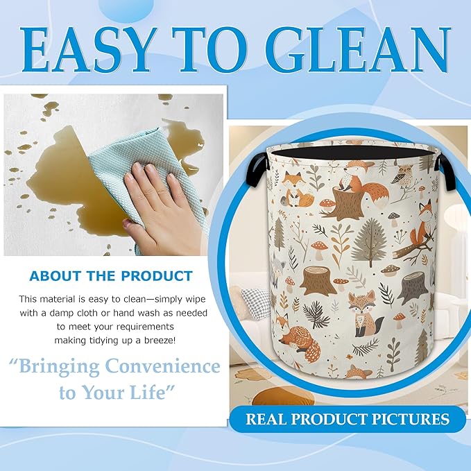 Woodland Fox Laundry Basket Collapsible Laundry Hamper, Oxford Cloth Storage Bin for Room/Bathroom/Bedroom/Dormitories 16" X 20.8"