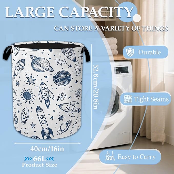 Vintage Planet Rocket Laundry Basket Collapsible Laundry Hamper Clothes Toy Storage Bin for Bathroom Bedroom Room Decor 16" X 20.8"