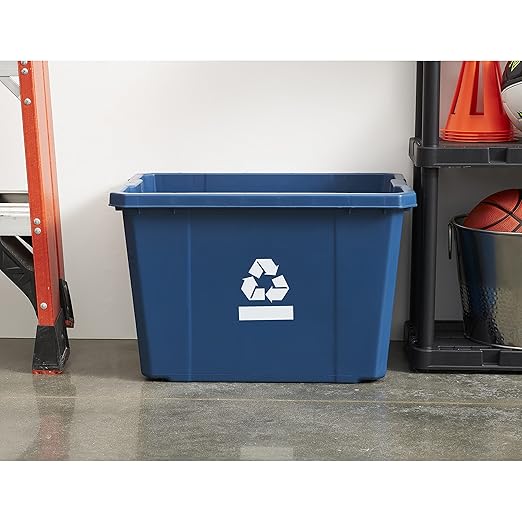 Gracious Living Medium Curbside Blue Box, Plastic 17 Gallon/64 Litre Home Trash Can Refuse and Recycling Bin Container with Built-in Handles (24 Pack)