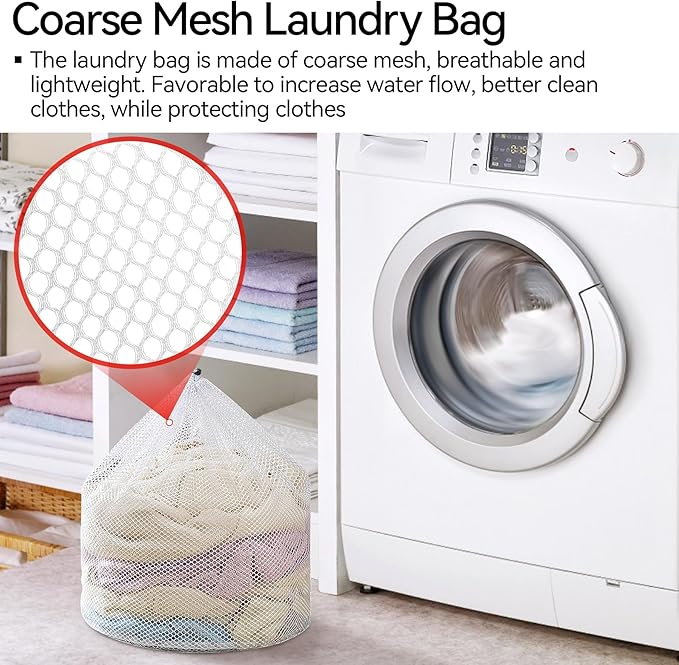6Pcs Laundry Mesh Wash Bags, Drawstring Net Laundry Bag for Washing Machine, Mesh Laundry Wash Bags for Home Dorm Hotel Travel Use