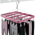 Clothes Drying Racks Clip Hangers Metal with 36 Clips Windproof Hook Underwear Hanger Foldable Laundry Clip for Socks Bras (Pink)