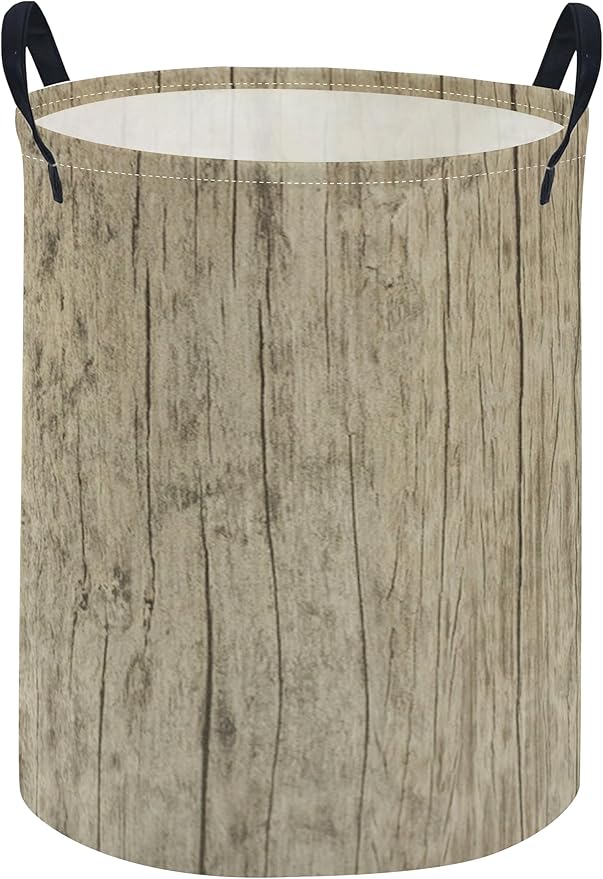 ESSME Kids Laundry Basket,Wood Hamper Collapsible Canvas Waterproof Storage Bin for Boys, Cute Hamper,Gift Baskets(Wood grain)