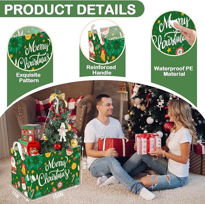 1 Pcs Merry Christmas Storage Basket, Santa Claus Storage Bins, Green Themed Foldable Storage Boxes, Christmas Boxes for Nursery Toy and Costume, Xmas Party Decoration Gifts