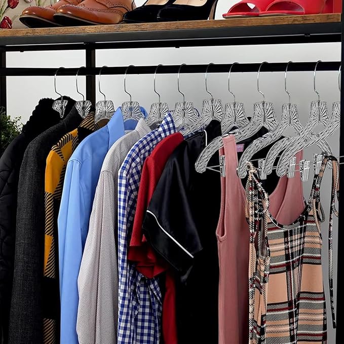 Clothes Hangers with Clips Plastic Set of 50 Pack Heavy Duty Hangers Dresses, T-Shirts Shirt Suit Hangers for Closet Organization Crystal Clear Hanger Pants Skirt Hanger Women and Men