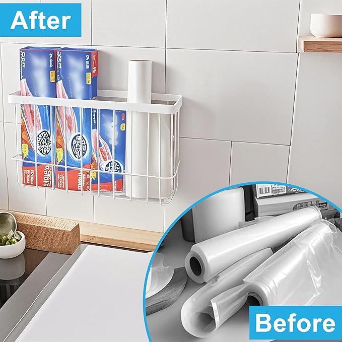 2 Pack Cabinet Organizer Storage, Over Cabinet Door Organizer with 2 Adhesive, 2 Sponges, 4 Hooks, No Drilling Space Saver Lid Organizers Inside Cabinet for Kitchen Office Bedroom (Small, Medium)