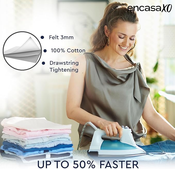 Encasa XO Ironing Board Cover and Pad 54"x15" - Thick 3mm Felt Padding, Drawstring Tightening & Lock, Easy Fit, Scorch & Stain Resistant, Fits Standard Large Ironing Board - Big Leaves Green