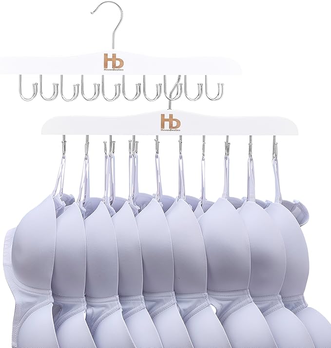Large Bra Hanger and Bra Organizer for Closet – Tank Top Hanger Space Saving for House, Dorm, Apartment - Foldable Wooden for Closet Organizer– with 20 Hooks, Lotus Wood, White, 2 Pack