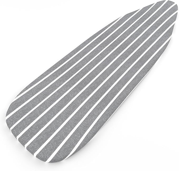 Encasa XO Ironing Board Cover and Pad 49"x18" - 4mm Felt Wide Iron Board Cover with Padding, Stain-Safe Dye, Non Slip, Elastic Bungee Cord Tightening, Heat Resistant Roma Grey Stripes