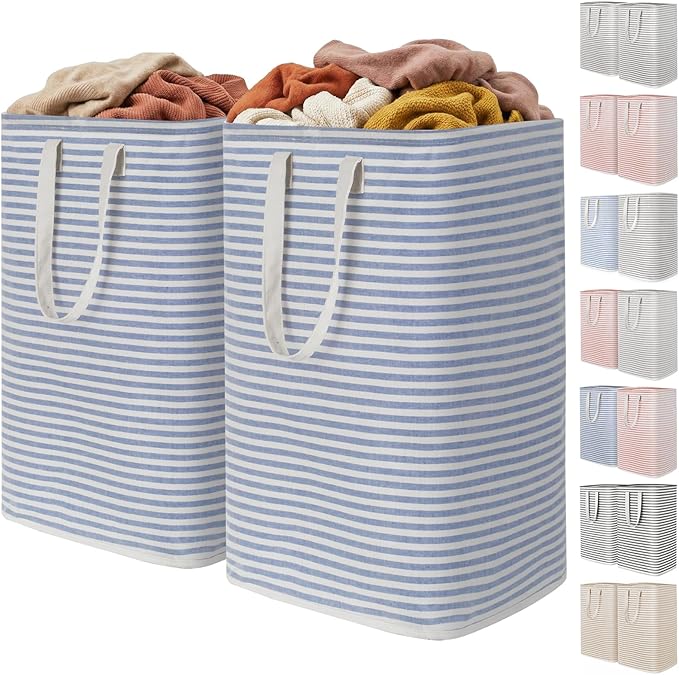 Lifewit 2 Pack Laundry Hamper Large Collapsible Laundry Baskets, Freestanding Waterproof Clothes Hamper with Easy Carry Handles in Laundry Room Bedroom Bathroom College Dorm, Blue, 2 x 80L