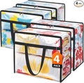 Clear Clothes Storage Bags, 4 Pack Closet Organizers and Under Bed Storage Containers, Foldable Moving Bags with Zippers for Comforter, Blanket, Bedding, Duvet, PVC Packing Bags 60L