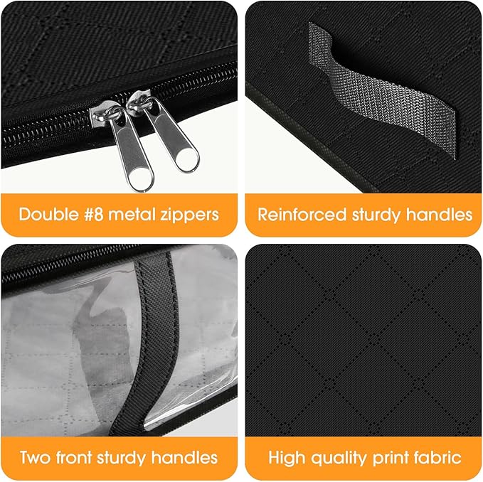 StorageRight Under Bed Storage Bins, 8-Pack 40L Foldable Fabric Storage Bags with Transparent Window, Breathable Organizer for Clothes/Blanket/Comforter/Quiltr, Black