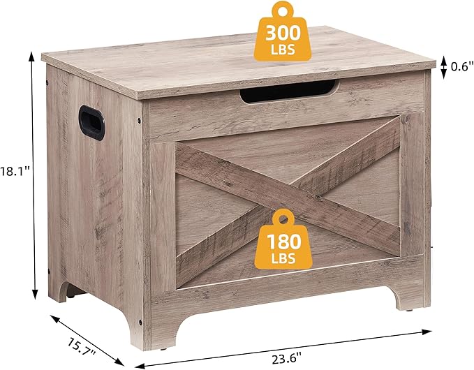 GAOMON Storage Chest, Wood Storage Bench with Seating and Safety Hinge, Entryway Bench with Storage, Farmhouse Storage Chest Trunk for Bedroom, Living Room, Grey