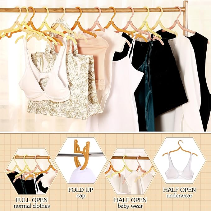 24 Pcs Travel Hangers Portable Foldable Hangers Cruise Ship Essentials Non-Slip Foldable Space Saving Clothes Drying Rack for Travel Cruise Business Trip Suitcase Dormitory School Hotel(Bright)