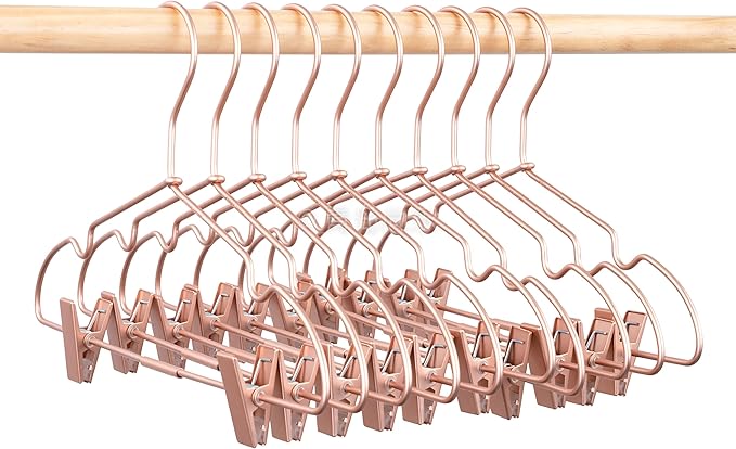 Metal Hangers Baby Clothes 12.5" Rose Gold Clips Hanger Children Kids Pants Hanger Display and Storage 10Pack