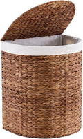 Water Hyacinth Laundry Hamper with lid, Half Moon Shape with 2 Removable Cloth Bags, Handwoven Boho Wicker Basket for Laundry Organization, Espresso