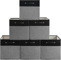 13 x 13 Inch Fine Linen Storage Bins with Handles，Fabric Cube Boxs，Basket Organizers for Shelves for Home, Closet Drawers (Black/Gray-6 Pack)