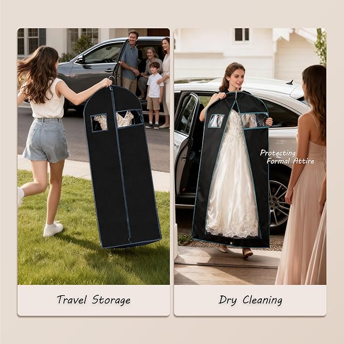 60 inch Dress Garment Bag for Suits, Dresses and Gowns – Long Garment Cover for Closet Storage and Travel Protection