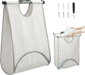 STORAGE MANIAC Wall Mount Laundry Hamper, Hanging Laundry Bag with Bottom Zipper Opening, Space Saver Dirty Clothes Hamper with Wall Anchor, Laundry Clothes Bin for College, Dorm, RV, Stripe