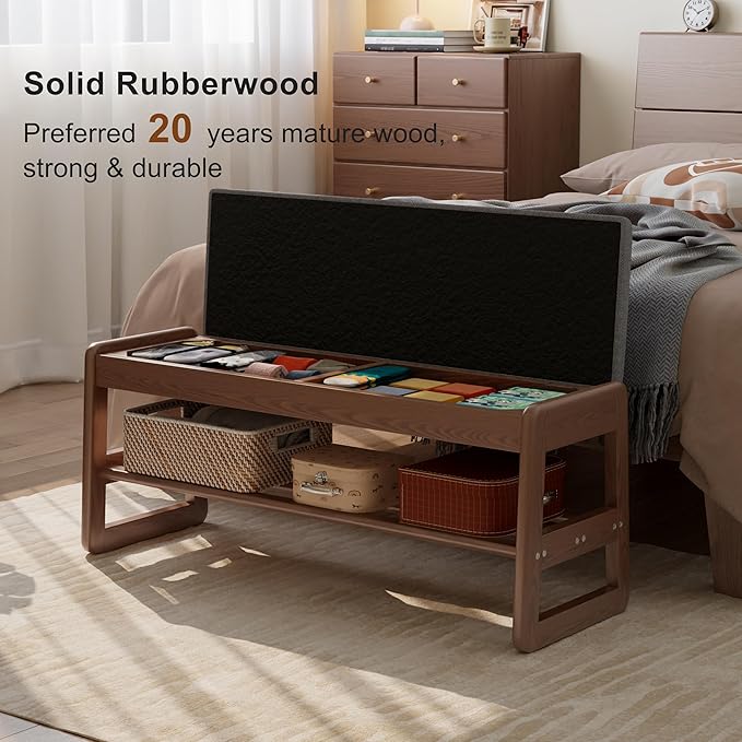 AQIMUELE Shoe Rack Bench,2 Tiers Shoe Bench with Storage with Flip-Top,Wood Shoe Rack for Entryway,Hallway(Walnut Upholstered Seat