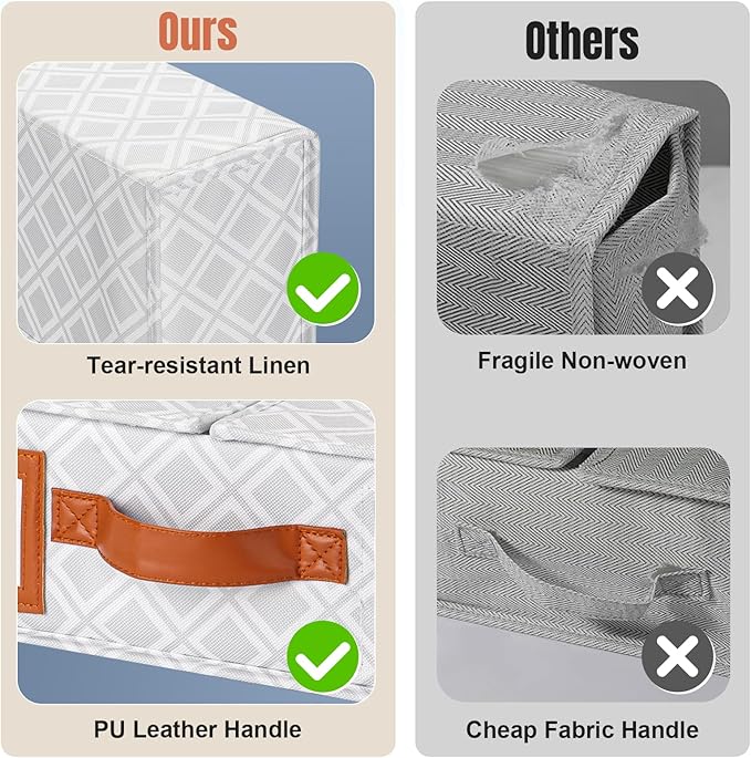 6 Pack Bed Sheet Organizers and Storage, (King & Queen Size) Sheet Organizer for Linen Closet, Foldable Bedding Storage Box with Window for Bedsheets, Duvet Cover and Pillowcase (Light Printed 6 Pack)