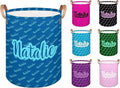 Personalized Laundry Basket, Custom Gift Laundry Hamper, Collapsible Nursery Waterproof Laundry Baskets, Dirty Clothes Toy Hamper with Handles Name Text Blue