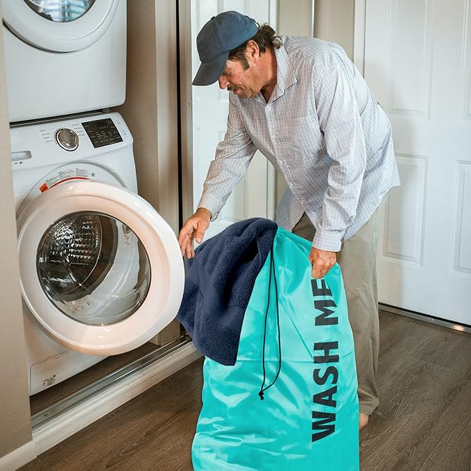 Washable Drawstring Laundry Bags 2 Pack Extra Large Heavy Duty College Dorm Dirty Laundry Clothes Travel Bag and Gym Clothes Bag for Guys and Girls (Turquoise "Wash Me")