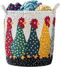 Quilted Laundry Basket with Handles, Boho Floral Fabric Storage Hamper, Large Soft Quilted Laundry Basket for Nursery, Bedroom, Laundry Room,Clothes & Toys (Chicken Pattern A, S)